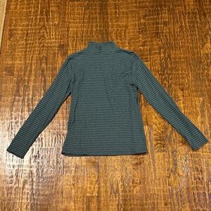 Nine West Ribbed Mock Neck Top L | Green Metallic Stripe Long Sleeve